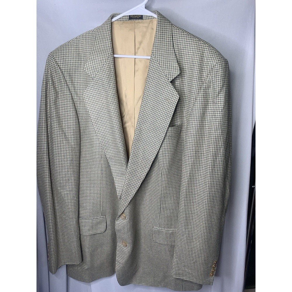 Mens Large Hounds Tooth Tan Suit Jacket Lana Moda Italy Sports‎ Coat Blazer VTG